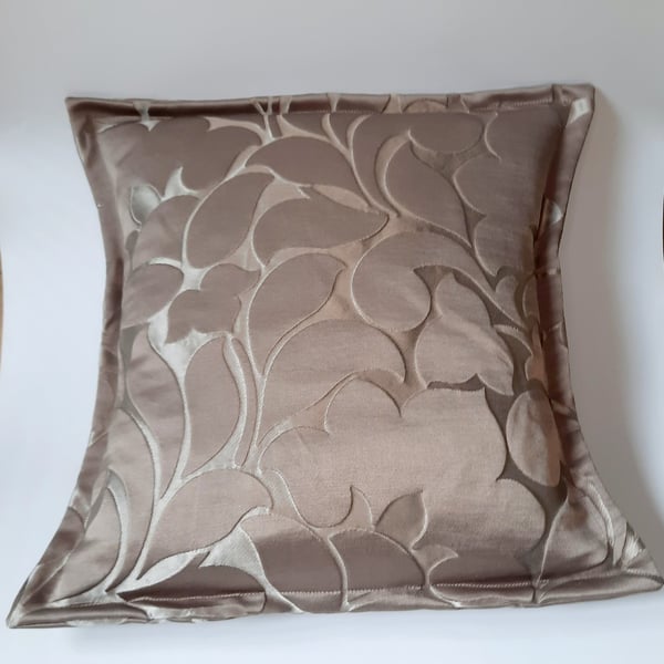 Beige and silver damask jacquard 16" envelope cushion cover