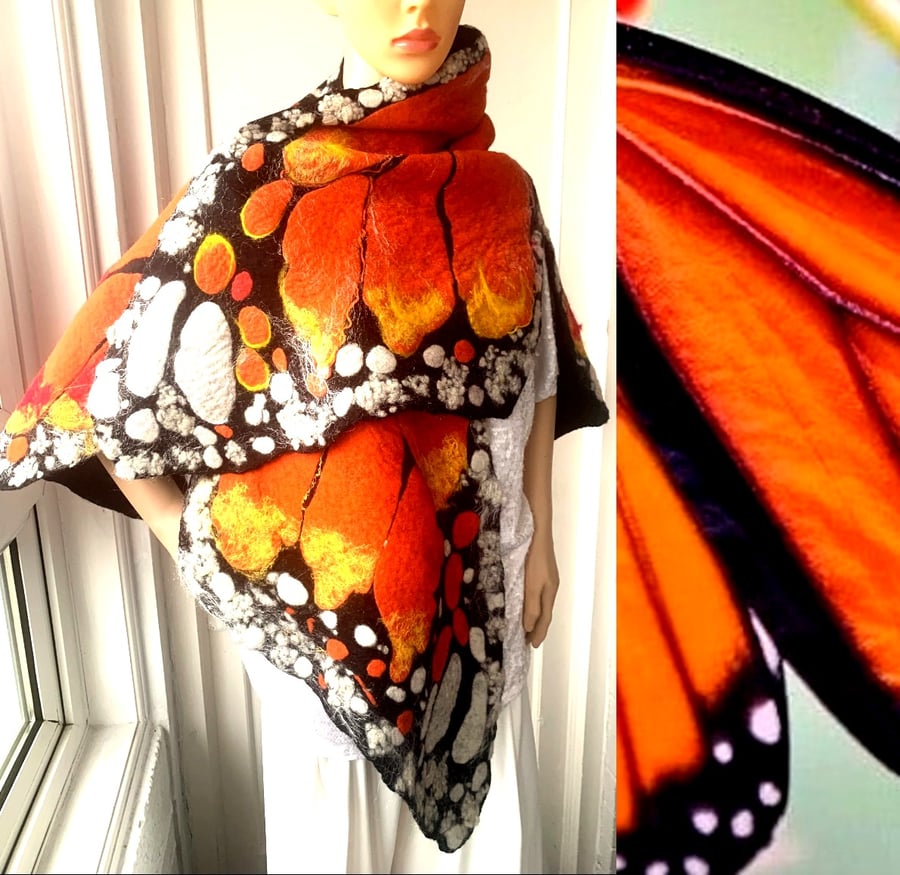 felted wool scarf ,shawl-BUTTERFLY-