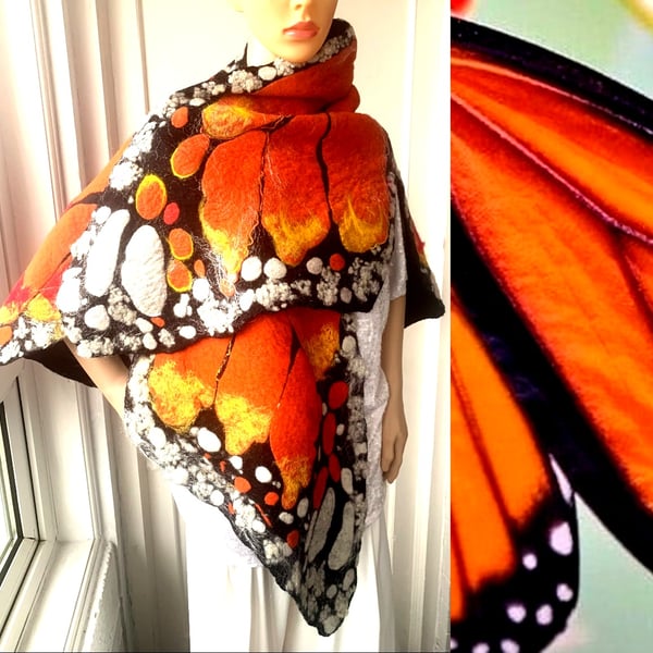 felted wool scarf ,shawl-BUTTERFLY-