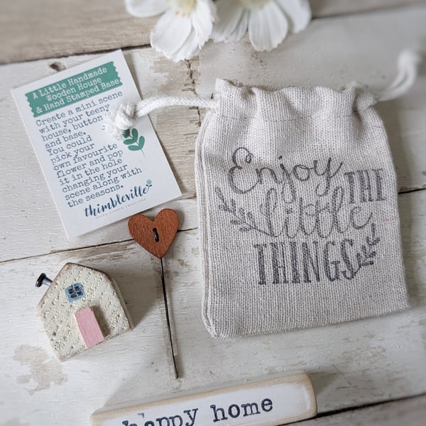 Little Wooden Handmade House and Base in a Bag - happy home 