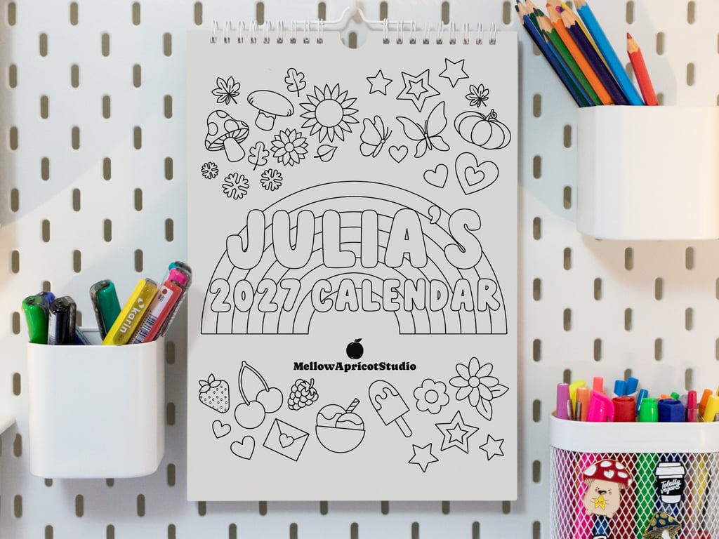 2027 Personalised Colouring Wall Calendar with Journal Prompts