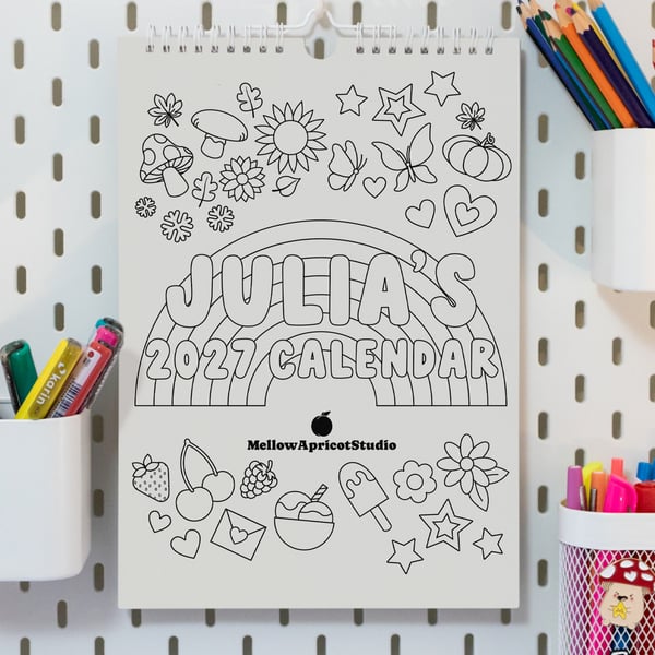 2027 Personalised Colouring Wall Calendar with Journal Prompts