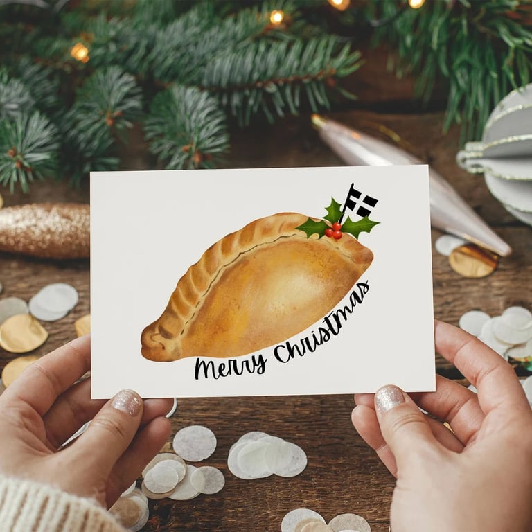 Cornish Pasty Merry Christmas Card, Cornish Christmas, Cornwall