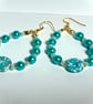 Beaded Hoop Earrings Turquoise and Gold