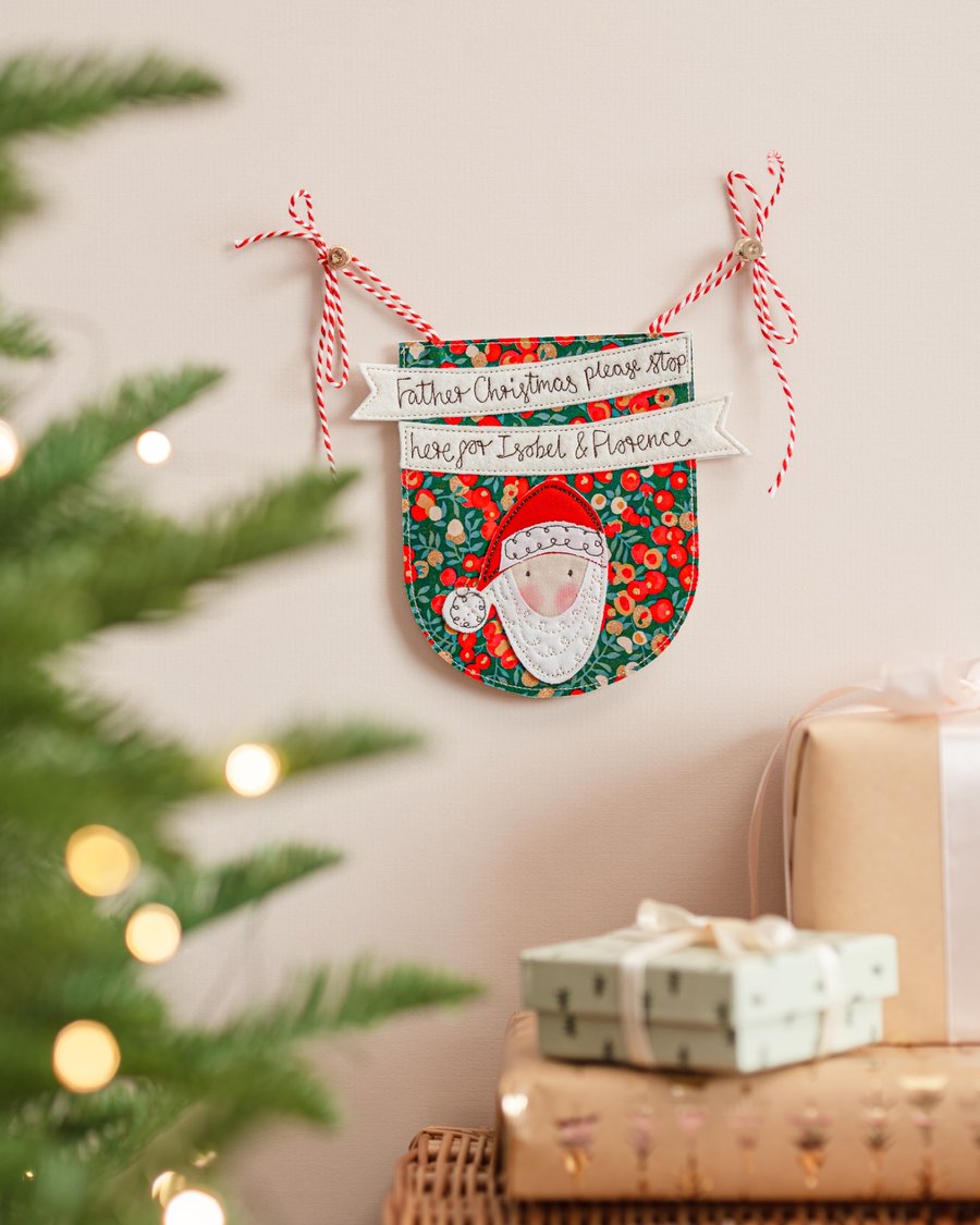 Embroidered Santa Stop Here Sign - Custom