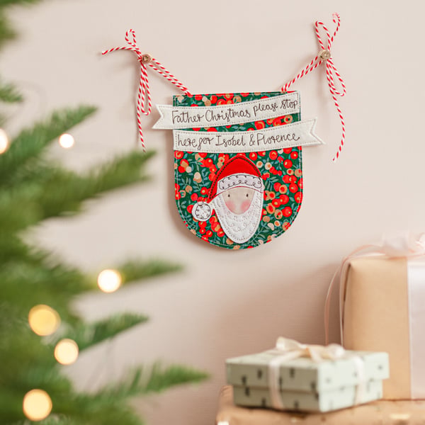 Embroidered Santa Stop Here Sign - Custom