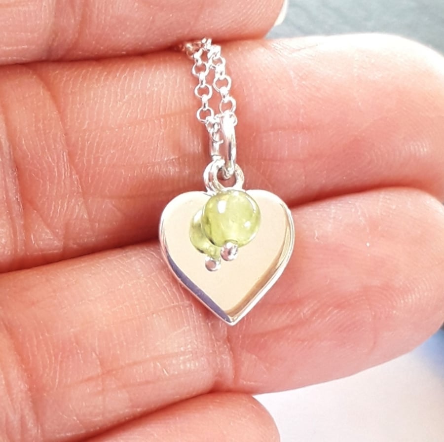 Peridot Heart Charm Necklace Sterling silver