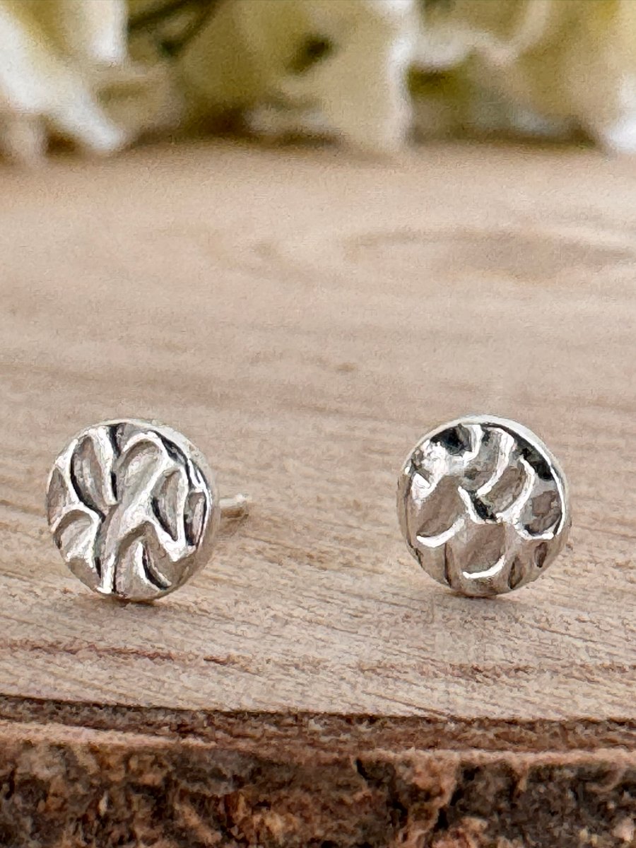 Handmade Fine Silver Circle Stud Earrings With Textured Effect