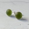 Green stud earrings, fused glass, sterling silver fittings