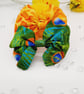 Clip on hair bow set, peacock and yellow giraffe cotton fabric.   - Image 7