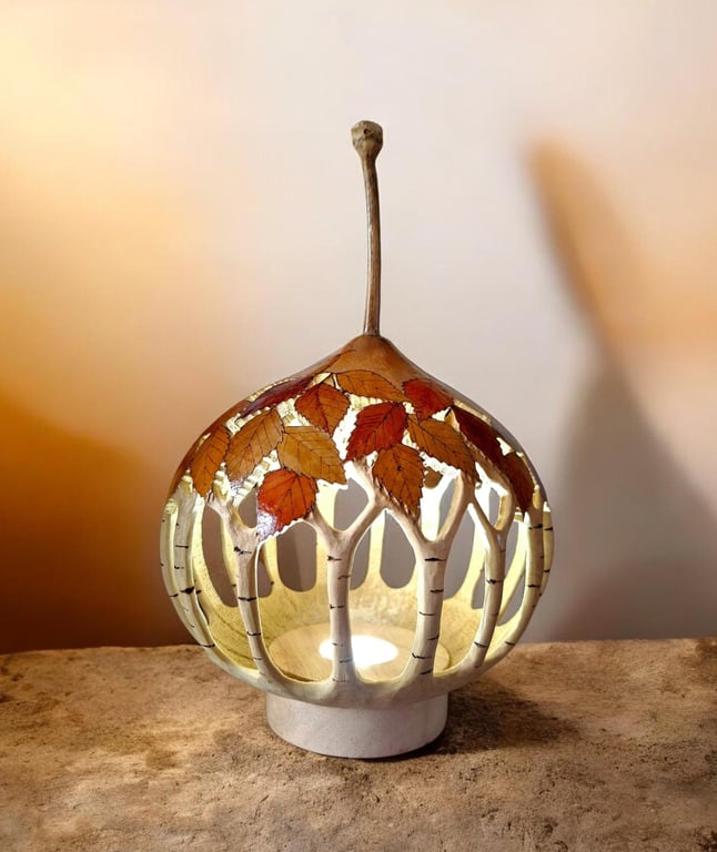 Autumn Birch Forest Gourd Lamp