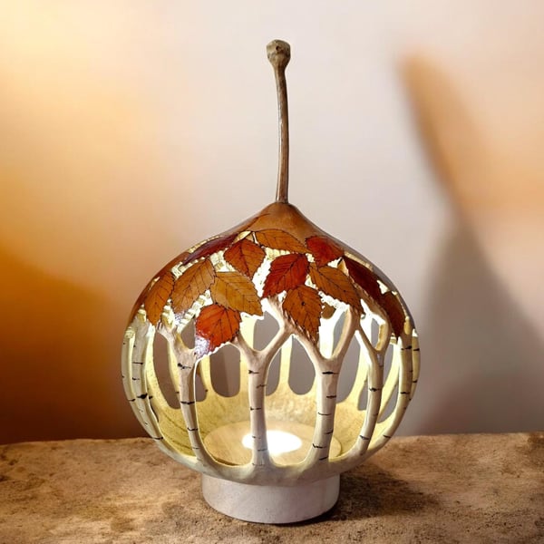Autumn Birch Forest Gourd Lamp