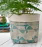 Hand Printed Linen Storage Basket, Storage Pot, Plant Pot - Teal Blue - Image 3