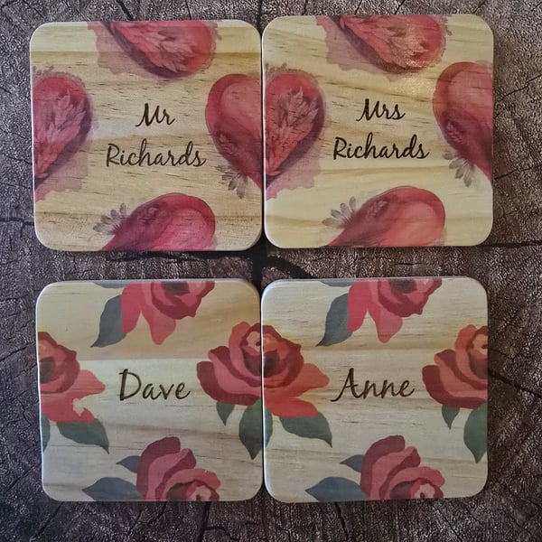 Personalised pair of love coasters - 2 designs to choose from