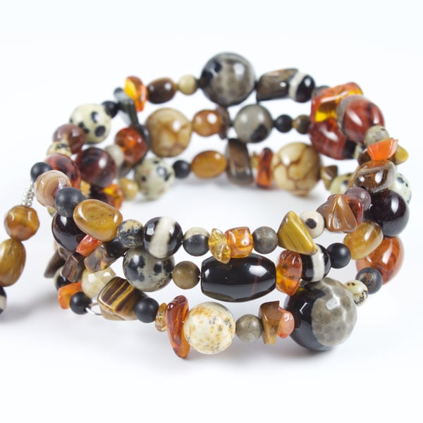 'Safari' Gemstone Memory Wire Bangle
