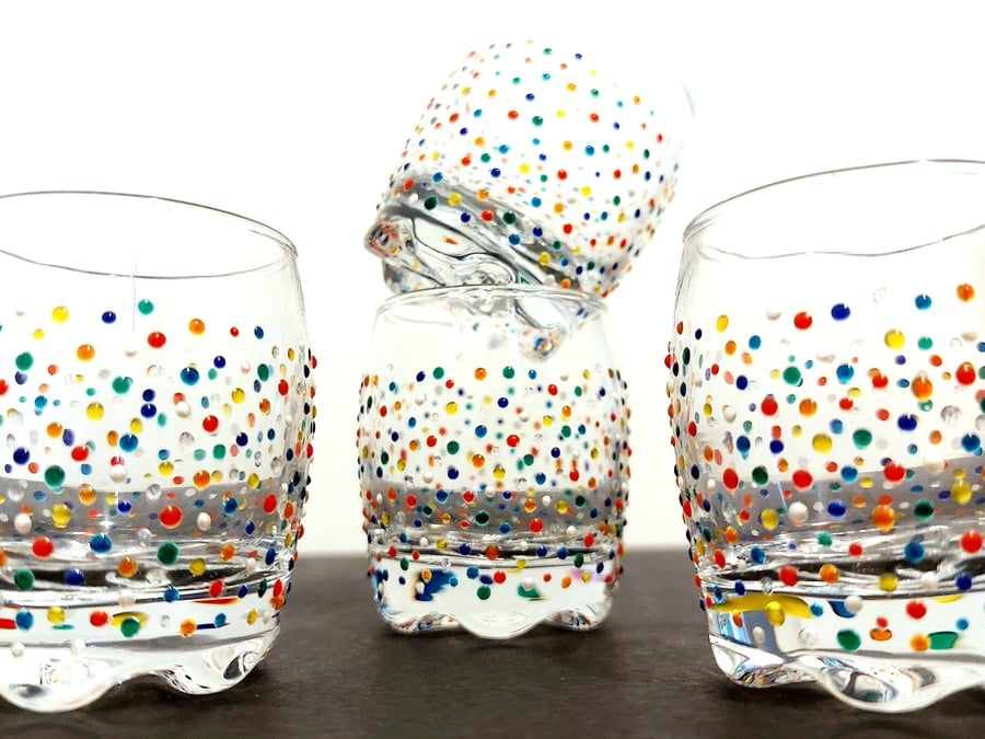 Hand Painted Multicoloured Spotty Dot Shot Glasses