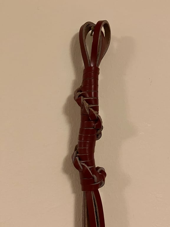 Hand wrapped Leather Lace Whip in Reddish Rust coloured Lacing - 15 inches 