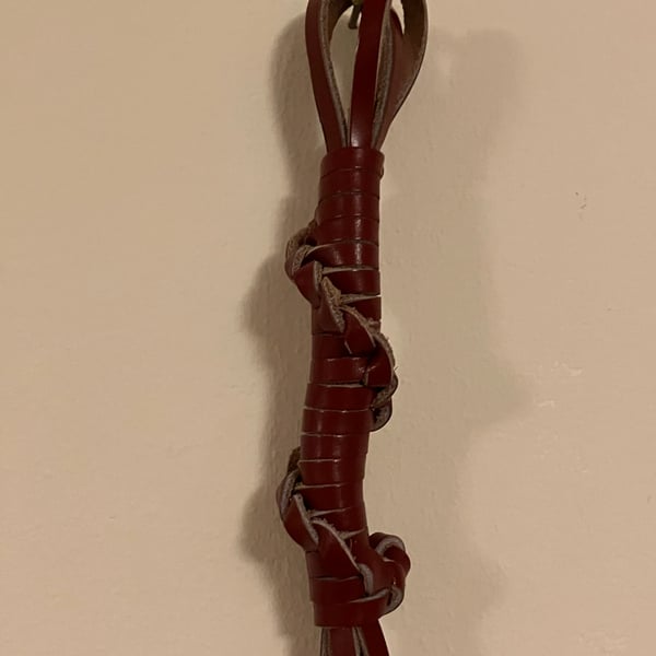 Hand wrapped Leather Lace Whip in Reddish Rust coloured Lacing - 15 inches 