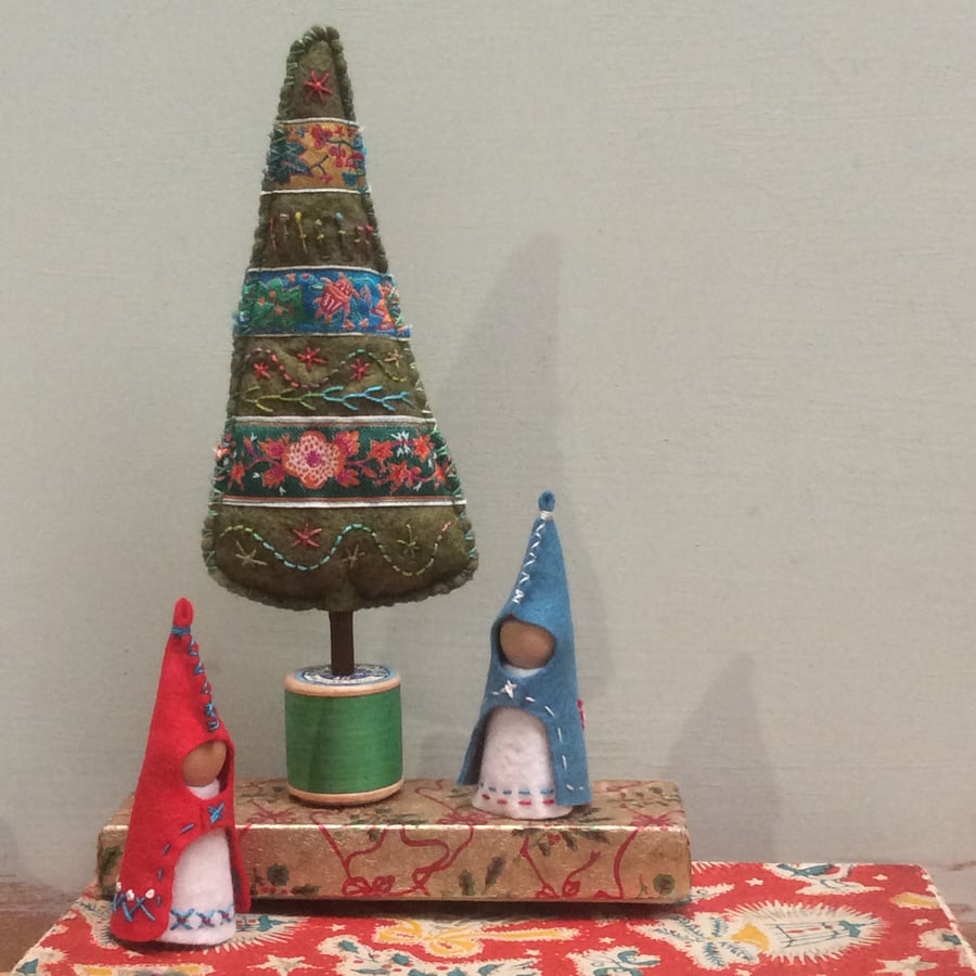 Folk inspired Christmas tree - tall pea green bobbin