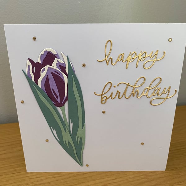Handmade happy birthday tulip card