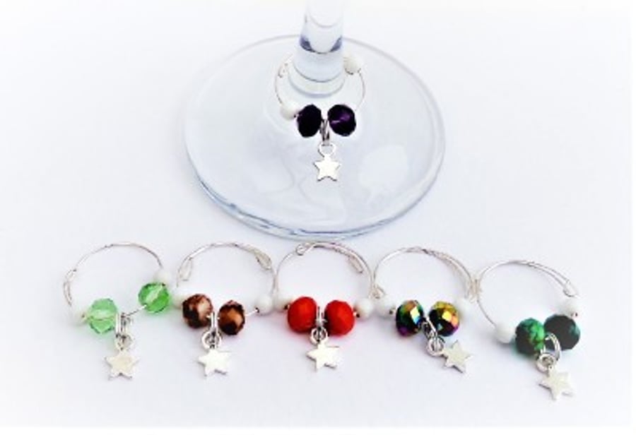 " Star Struck " Star and Crystal Wine Glass Charms.