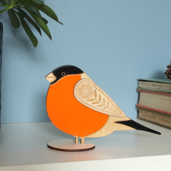 Standing Wooden Bull Finch Decoration