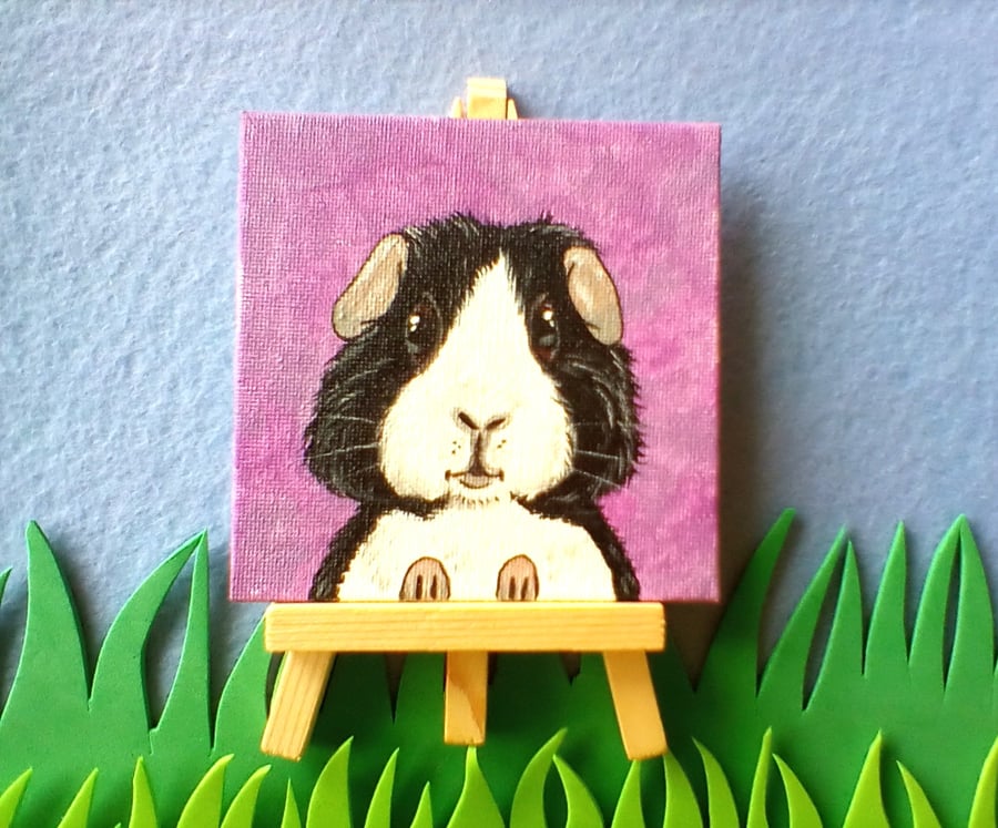 Guinea Pig Original Painting with Mini Easel Charity Donation