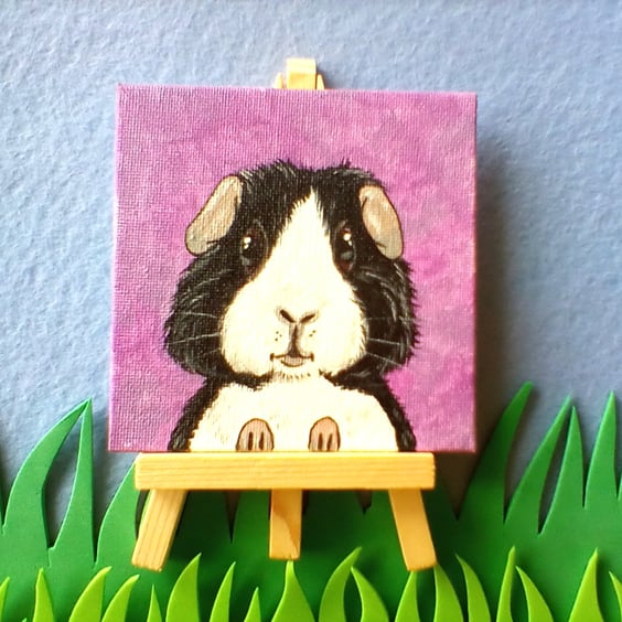 Guinea Pig Original Painting with Mini Easel Charity Donation