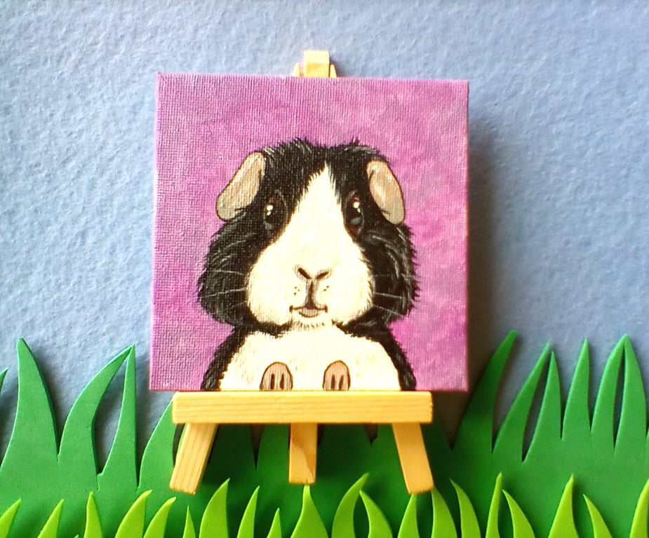 Guinea Pig Original Painting with Mini Easel Charity Donation