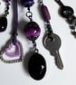 Large Upcycled Black Textured Metal  Buckle & Purple Charm Boho Necklace - Image 3