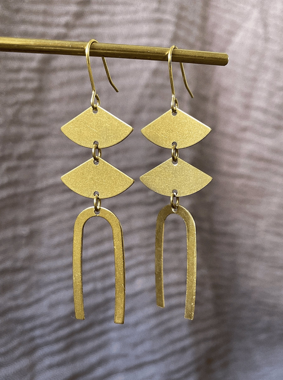 Minimal dangle brass earrings, statement jewellery, christmas gift