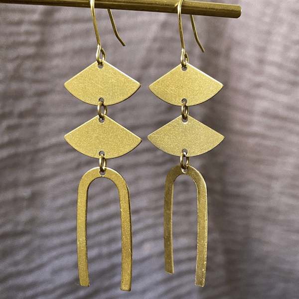 Minimal dangle brass earrings, statement jewellery, christmas gift