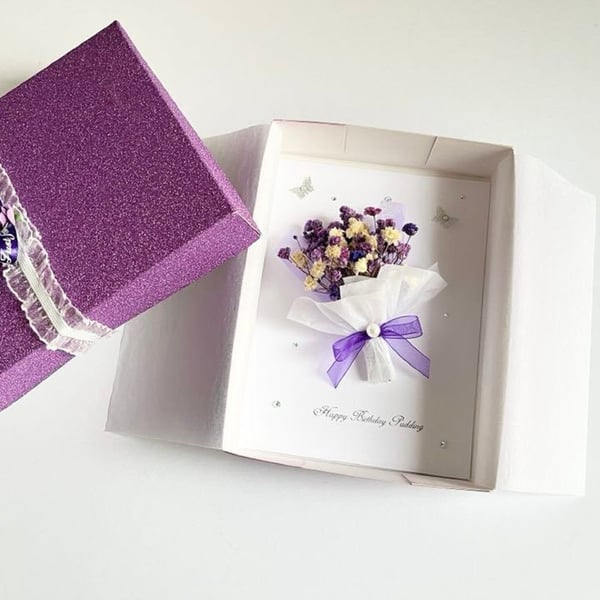 Handmade Personalised Birthday Card, 3D Dried Flower Birthday Card C083