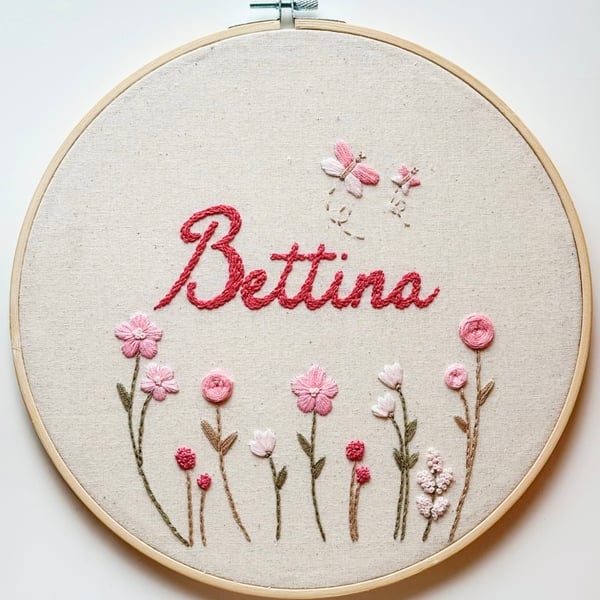 Handmade hoop for baby room. Embroidered hoop.