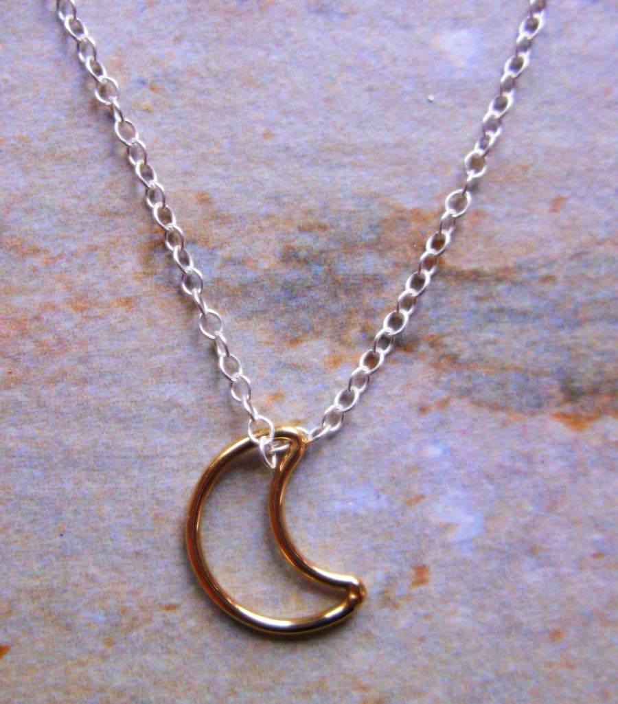 Gold Filled Crescent Moon on Sterling Silver Pendant