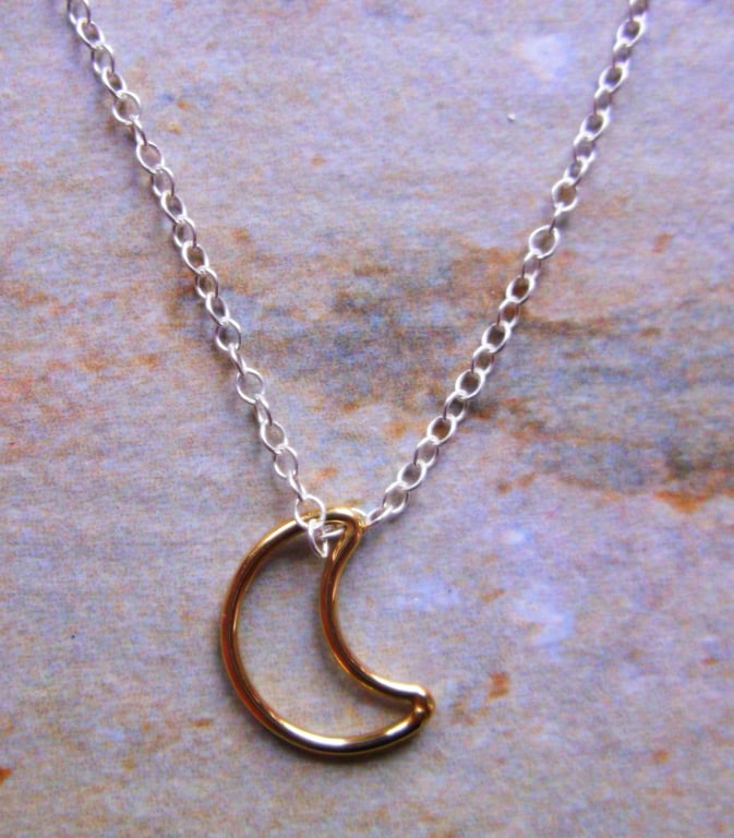 Gold Filled Crescent Moon on Sterling Silver Pendant