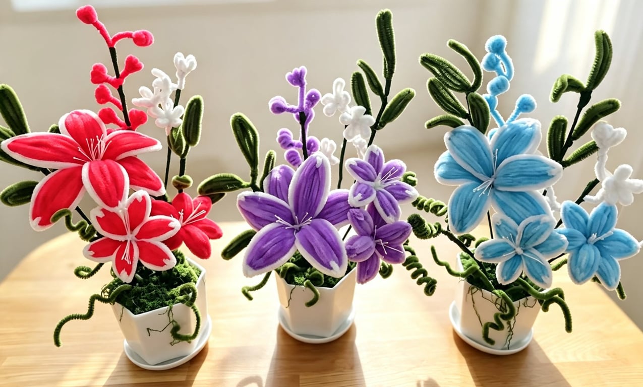 Everlasting Chenille Lily Arrangement - Choose Your Colour - Handmade Gift - Fre