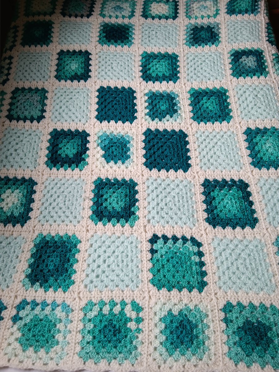 Crochet Granny Squares Blanket (Emeralds) - soft, warm and cosy