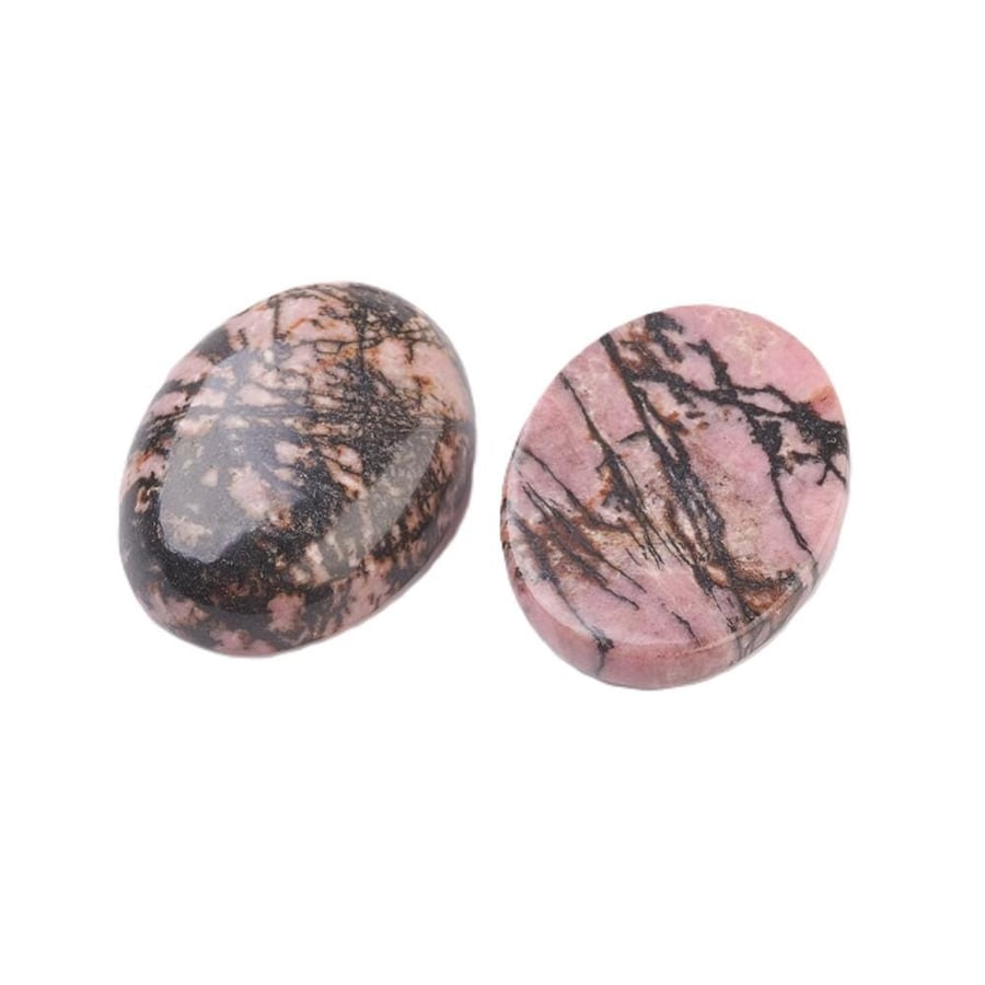 Rhodonite Oval Cabochon - PinkBlack, 18mm x 25mm, Smooth, Flat Back - Single Pie