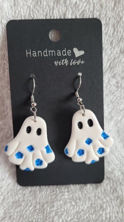 Halloween Ghosts (Blue) Polymer Clay Earrings. 316 Surgical Stainless Steel 