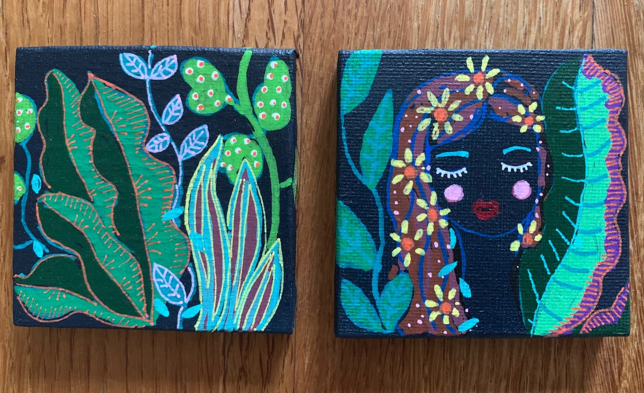 Sultry Nights - 2 original paintings including easels.