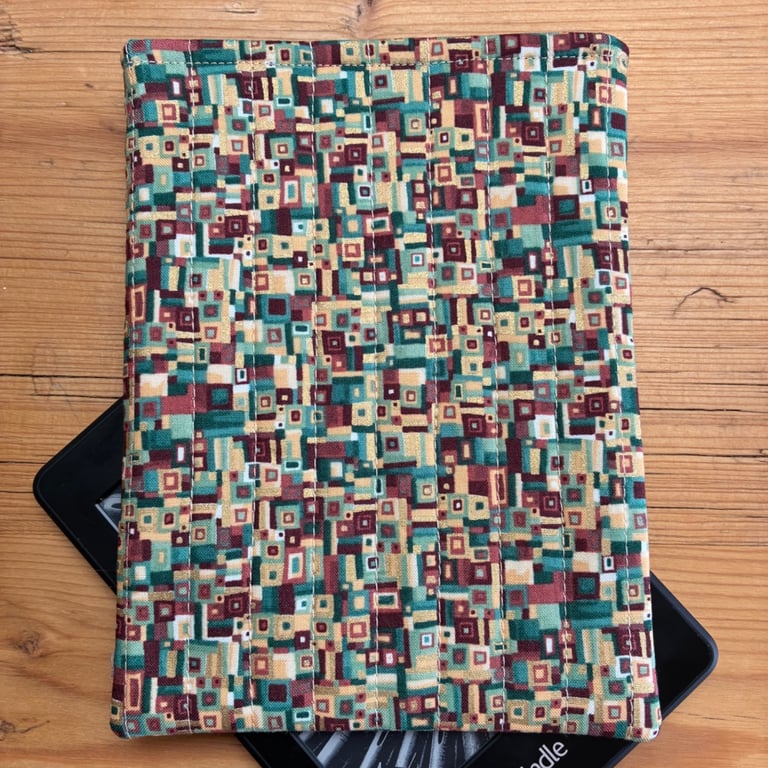 Squares And Rectangles With Gold Highlights Quilted Fabric Sleeve For 6" Kindle 