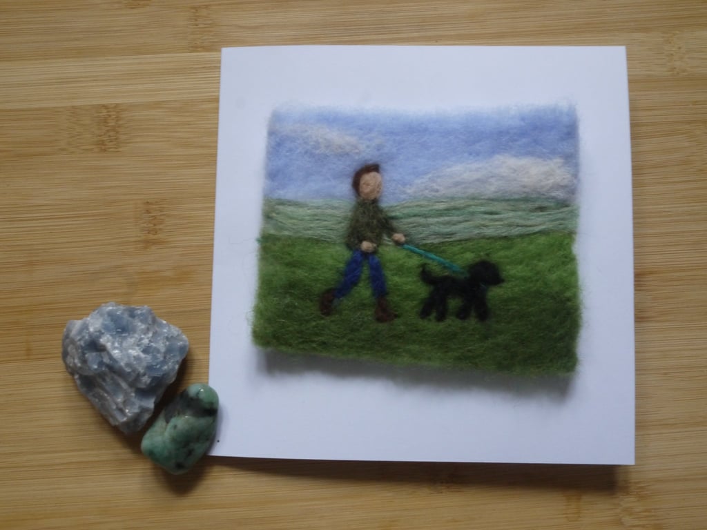 Needle felted Man and Dog greetings card