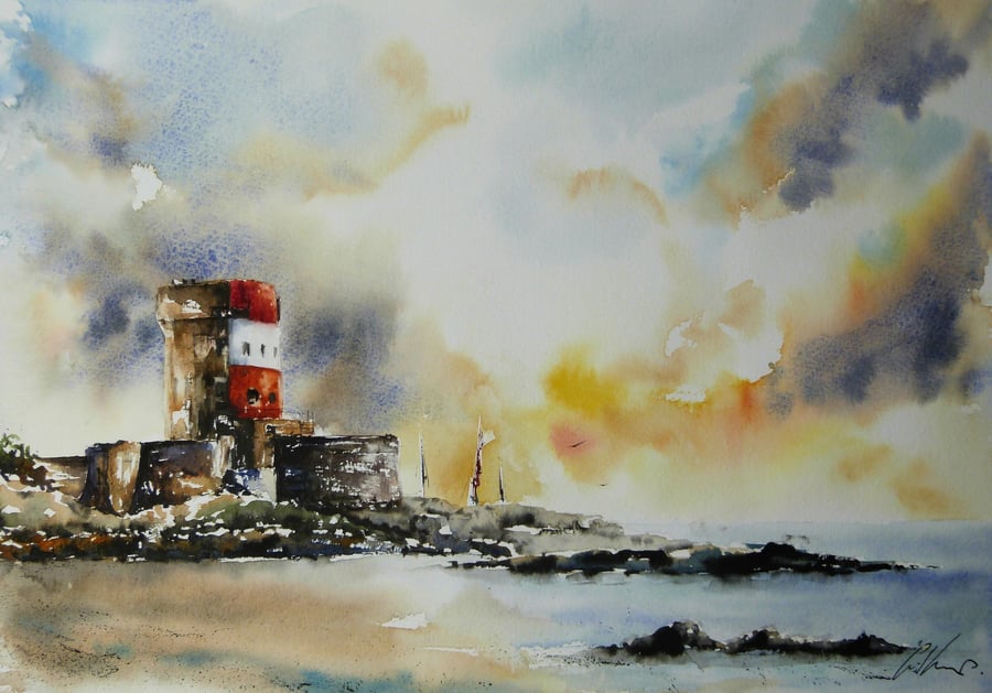 Commission- Archirondel Tower, Original Watercolour Painting.