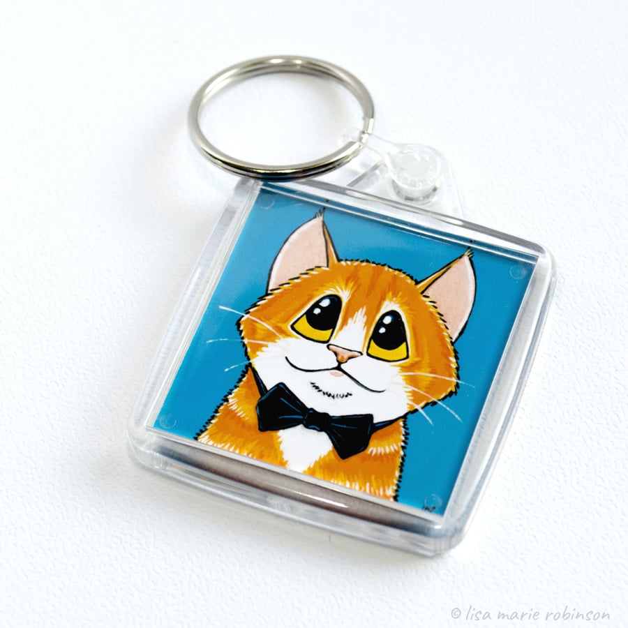 Ginger Cat Wearing a Bow Tie Keyring
