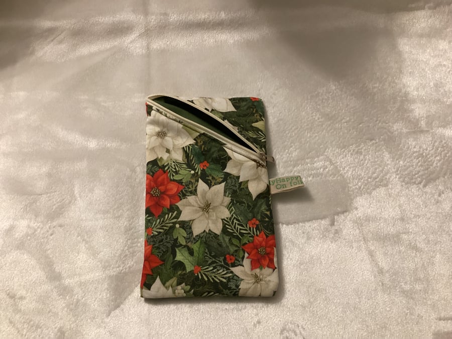 Pouch, Christmas fabric, cotton pouch, floral