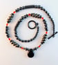 Hematite, Pyrite And Swarovski Crystal Necklace With Onyx Teardrop Pendant