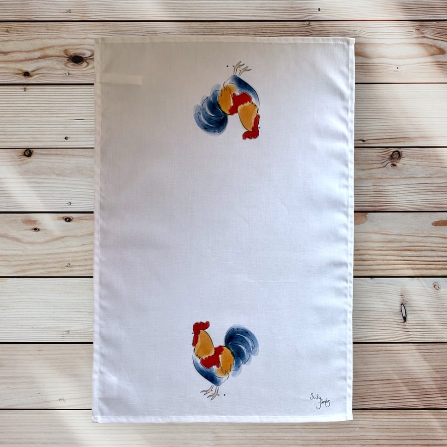 Cockerels Tea Towel,  Rooster Tea Towel, 100% Cotton, Dishcoth, Country Kitchen 