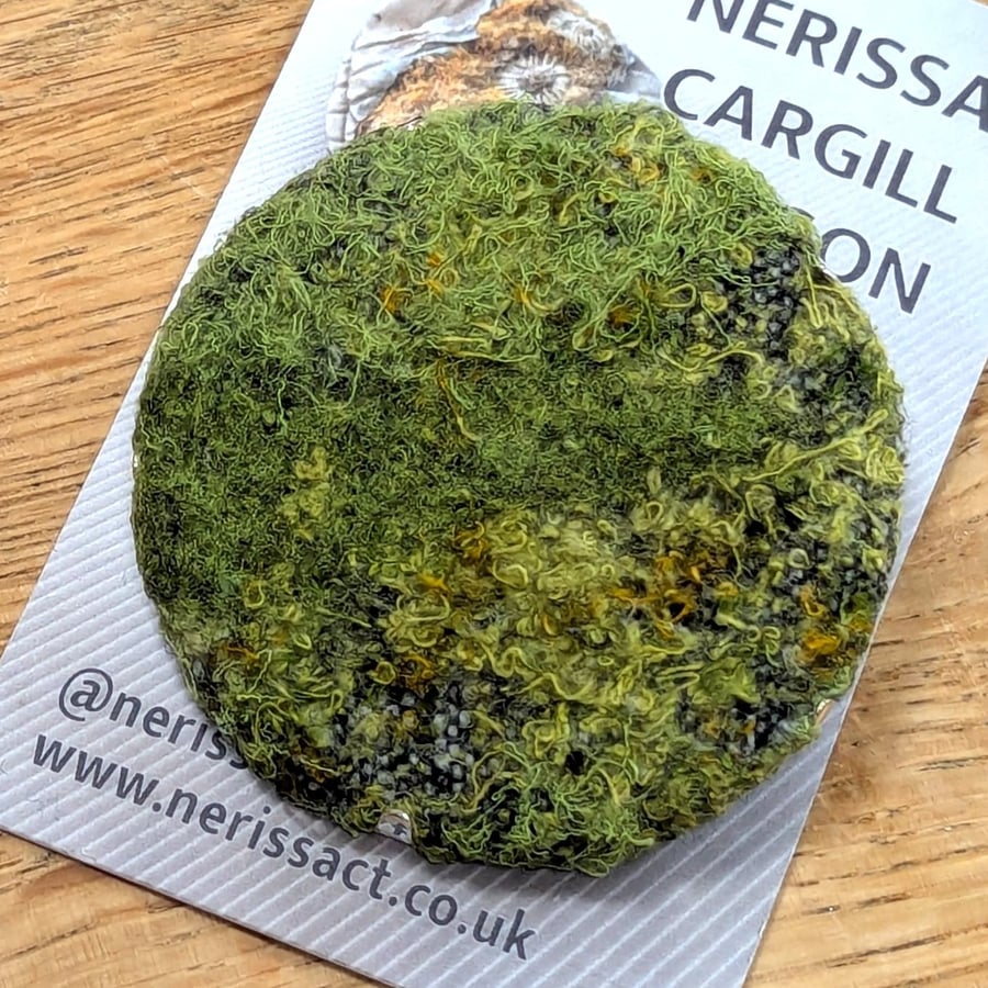 Green Abstract Embellished Recycled Textile 50mm Brooches