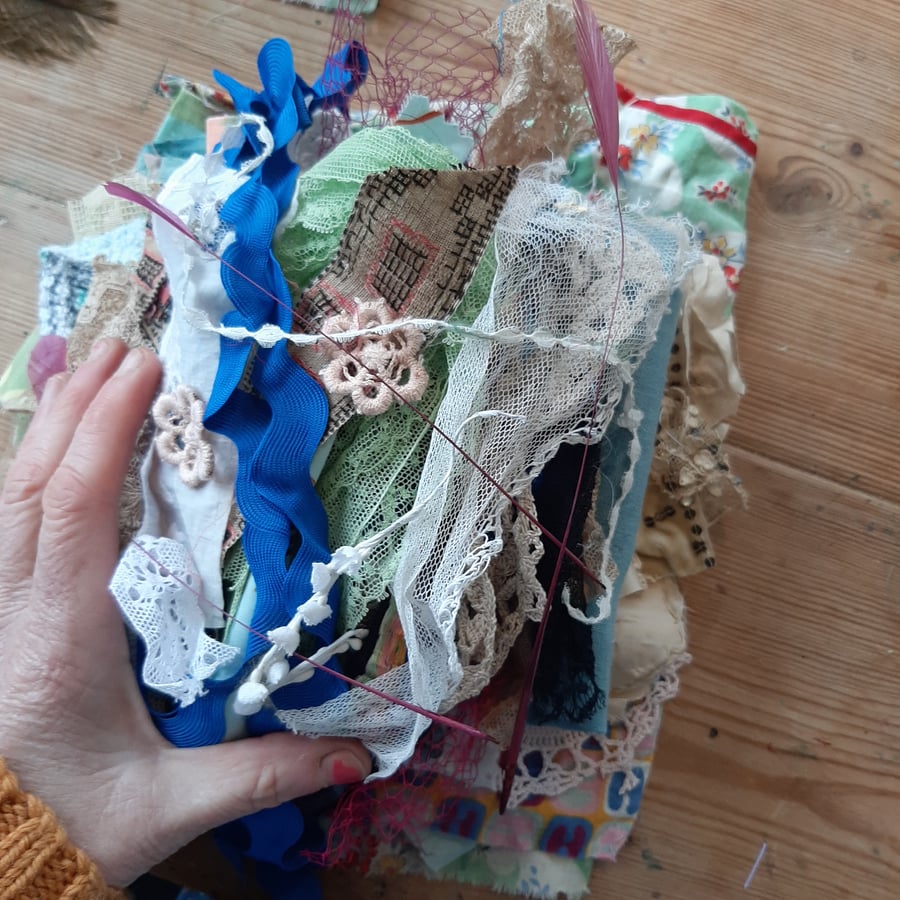 Mixed bags of vintage fabric and lace